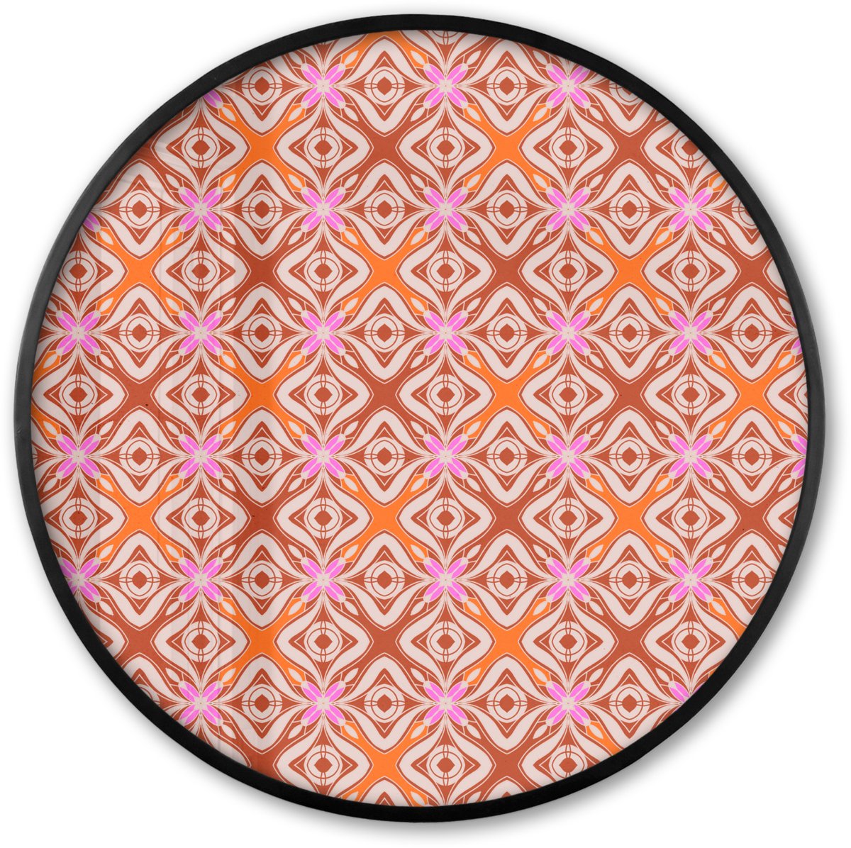 FrameYourWall Poster in lijst Rond - Fotolijst 80x80 cm - Posters - Patroon - Vormen - Roze - Oranje - Rood - Ronde posterlijst zwart - Decoratie - Wanddecoratie woonkamer - Muurdecoratie slaapkamer Multicolor