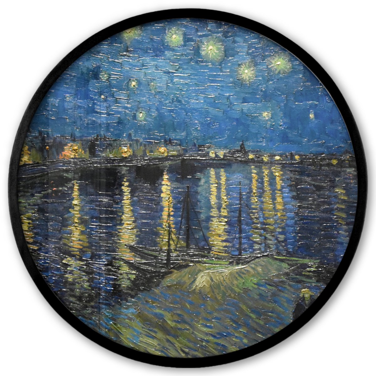 FrameYourWall Poster in lijst Rond - Fotolijst 40x40 cm - Posters - Van Gogh - Brug - Oude meesters - Ronde posterlijst zwart - Decoratie - Wanddecoratie woonkamer - Muurdecoratie slaapkamer Sterrennacht boven de Rhône