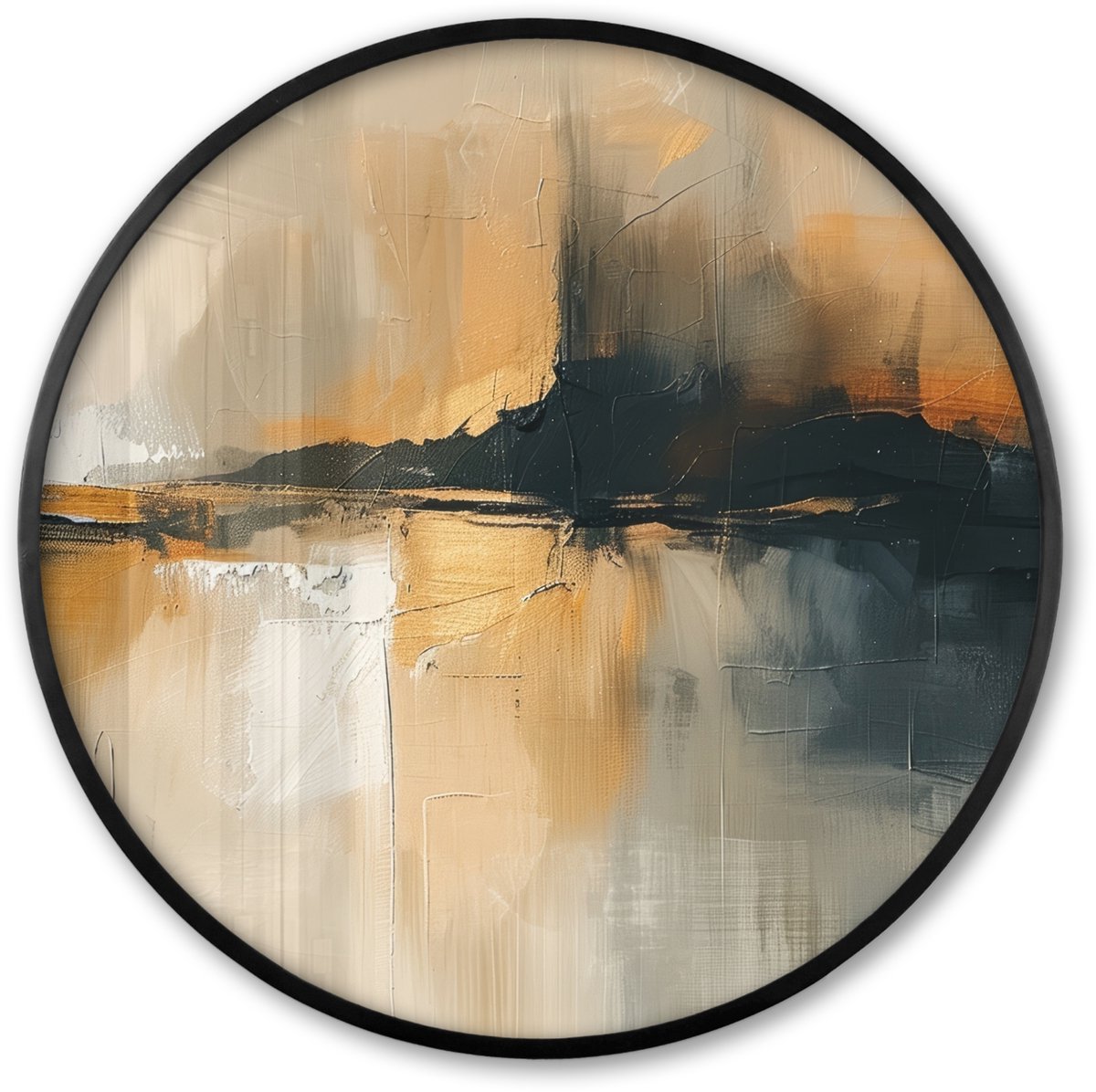 FrameYourWall Poster in lijst Rond - Fotolijst 80x80 cm - Posters - Modern - Abstract - Goud - Zwart - Ronde posterlijst zwart - Decoratie - Wanddecoratie woonkamer - Muurdecoratie slaapkamer