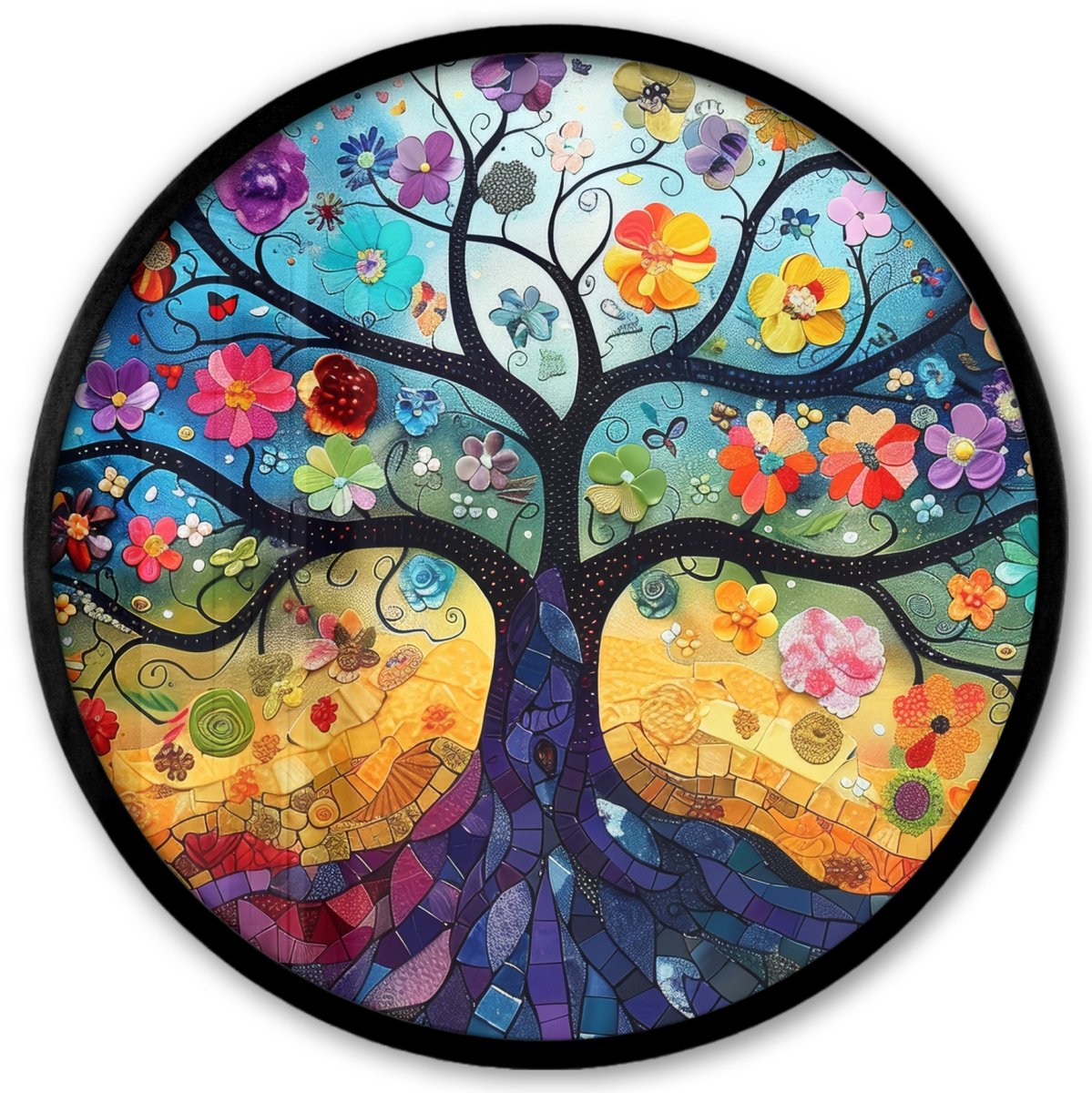 FrameYourWall Poster in lijst Rond - Fotolijst 40x40 cm - Posters - Boom - Kleurrijk - Bloemen - Kunst - Abstract - Ronde posterlijst zwart - Decoratie - Wanddecoratie woonkamer - Muurdecoratie slaapkamer
