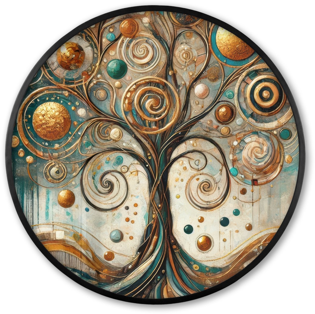 FrameYourWall Poster in lijst Rond - Fotolijst 80x80 cm - Posters - Levensboom - Boom - Abstract - Modern - Ronde posterlijst zwart - Decoratie - Wanddecoratie woonkamer - Muurdecoratie slaapkamer