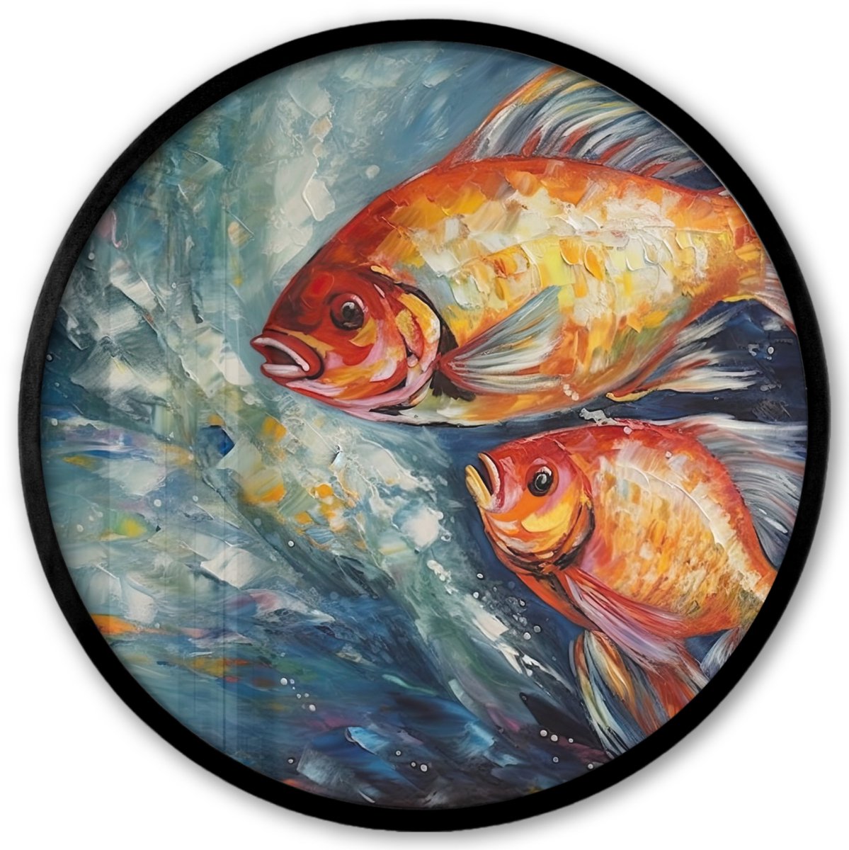 FrameYourWall Poster in lijst Rond - Fotolijst 40x40 cm - Posters - Vissen - Water - Dieren - Kunst - Olieverf - Ronde posterlijst zwart - Decoratie - Wanddecoratie woonkamer - Muurdecoratie slaapkamer Olieverf - Vissen