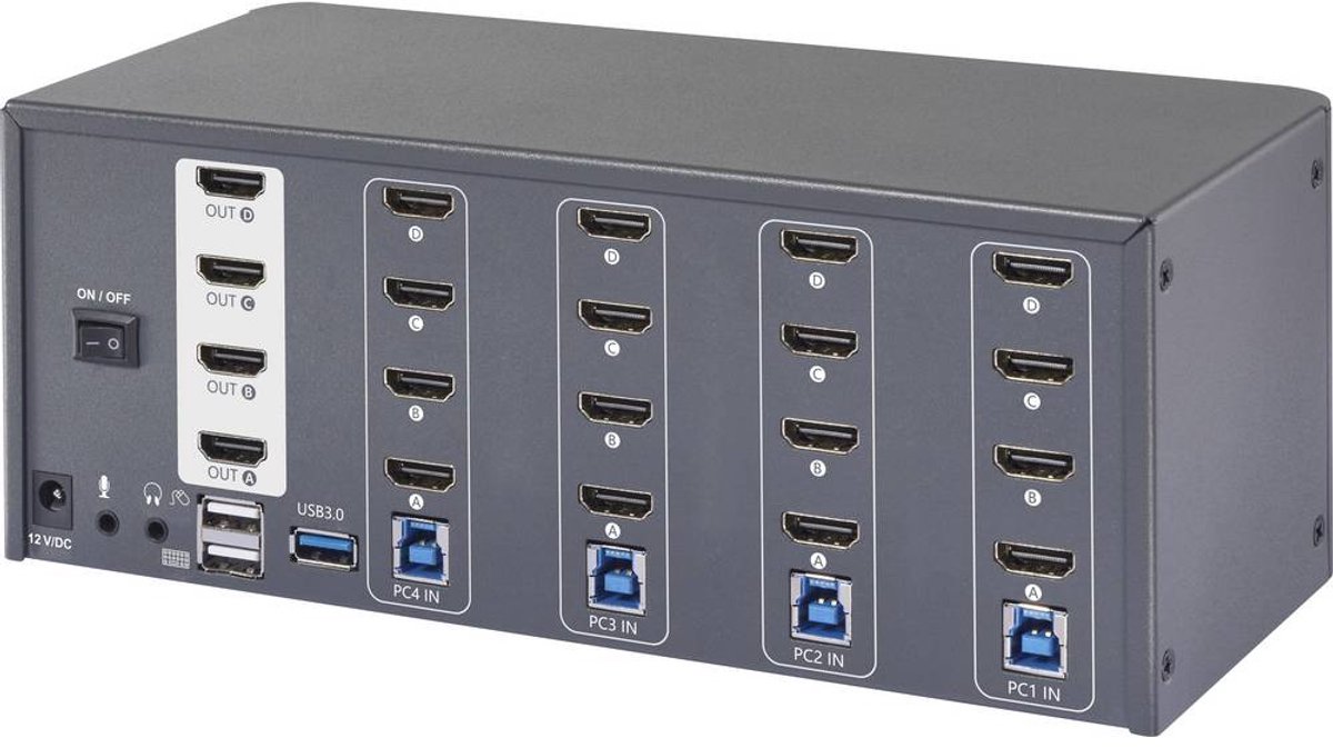 SpeaKa Professional 4 Port HDMI Multi Display KVM Switch 4 x 4 poorten KVM-console HDMI 3840 x 2160 Pixel