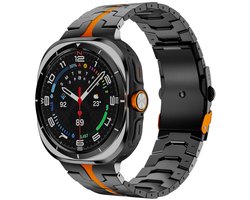 Luxe titanium bandje - geschikt voor Samsung Galaxy Watch Ultra (47mm) / Ultra 2025 (47mm) - stalen schakelband met vlindersluiting - zwart oranje