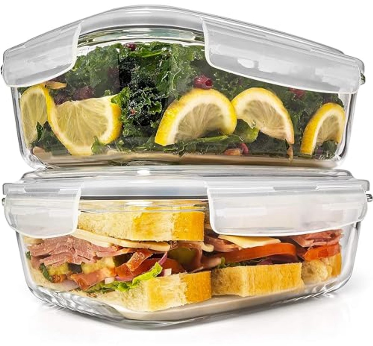 Glazen voedselopslagset 4 stuks (2 containers en 2 deksels) - 6,5 kopjes/56oz - BPA vrij & lekvrij - Magnetron, vaatwasser, koelkast & vriezer bestendig