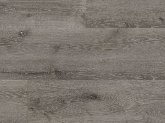 Klikvinyl met een taupe houtnerfstructuur en knoesten.