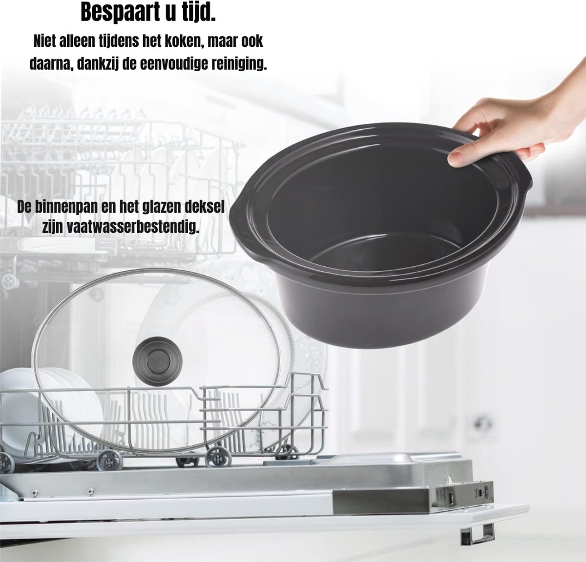 Afbeelding 2 van MMP® Slowcooker met timer - Slowcooker - Crockpot - Zilver - ‎25cm x 32cm x 23cm