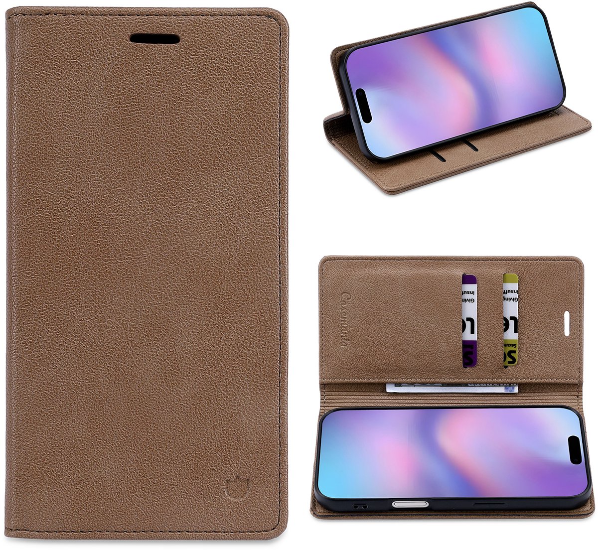 Casemania Hoesje Geschikt voor Apple iPhone 15 - Mocha Brown - Dunne Bookcase met Pasjeshouder - Slim Wallet Case van Lederlook met Fijne Nerf en Rijke Glans