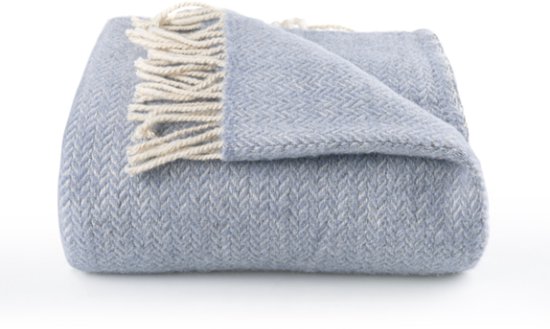 Plaid Trimita Ladira 100 % laine – Bleu clair – 130 x 170 cm – Salon/Chambre
