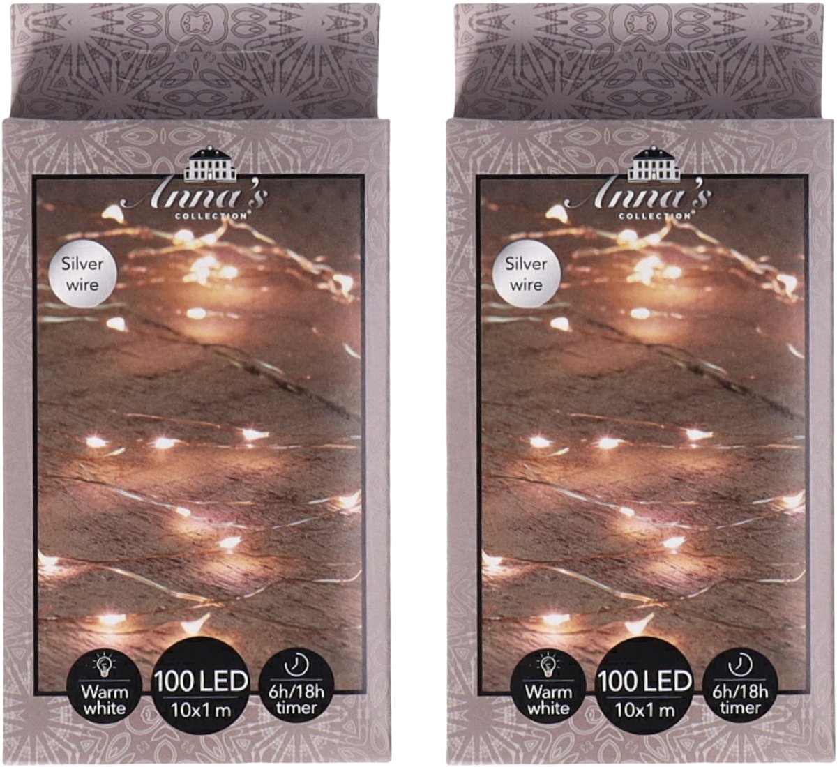 Anna's Collection Cascade draadverlichting - 2x - 100 leds - warm wit - 10 x 1 meter - timer - kerstverlichting - lichtdraden
