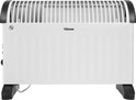 Witte Tristar convector kachel met zwarte voetjes en zwarte handvatten aan de zijkanten. Logo 'TRISTAR' in het midden.