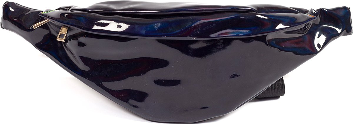 KIMU® Grote Donkerblauwe Holografische Heuptas Breed - Fanny Pack Met Twee Vakken - Zwarte Band - Tasje Heuptasje Festival
