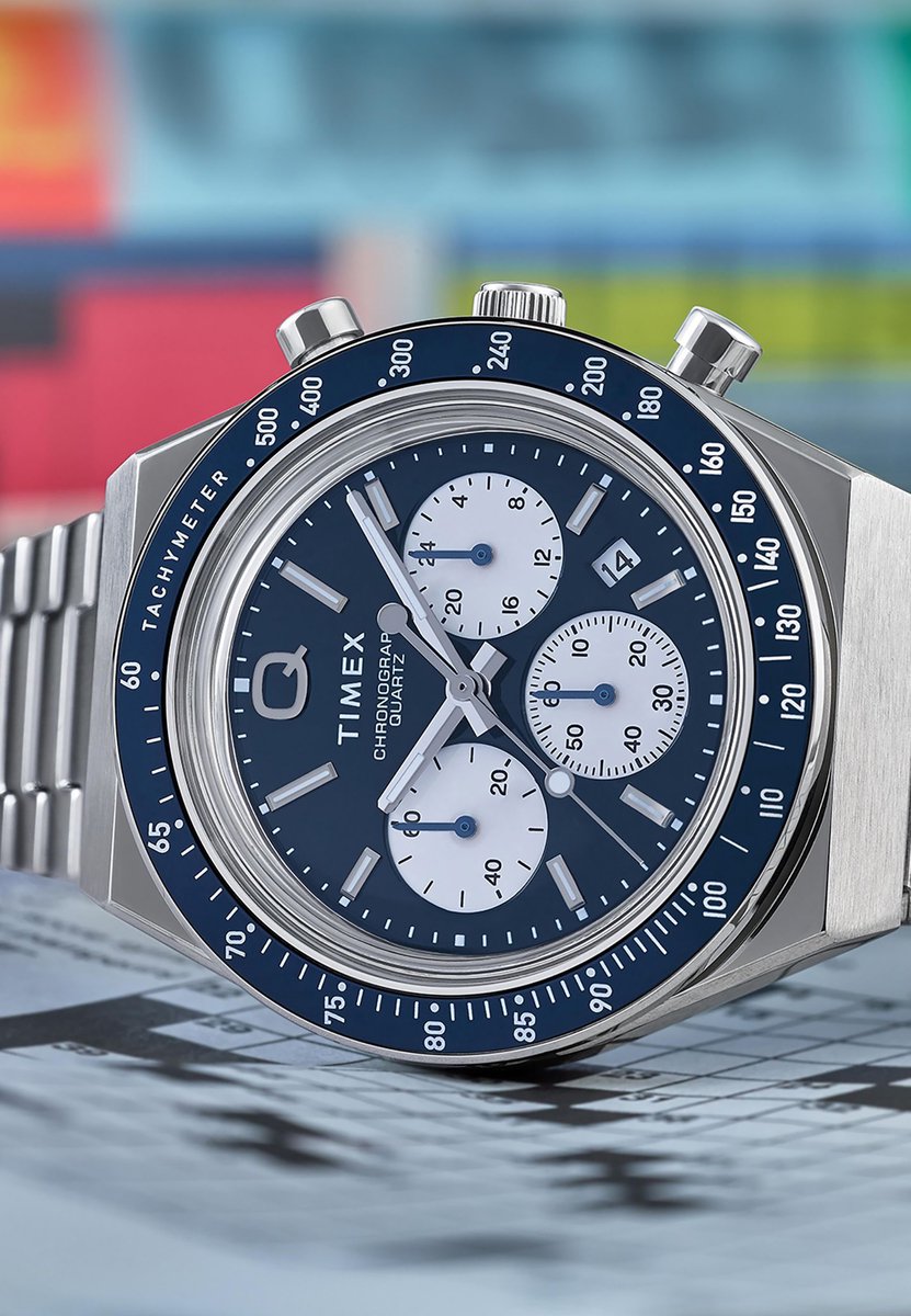 Timex Q Timex Kwarts Analoog Horloge Zilverkleur En Blauw Case: 100% Stainless Steel | Armband: 100% Stainless Steel 40 TW2W51600AJ, TW2W53300AJ