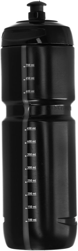 Gourde noire de 800 ml avec échelle de mesure, détaillée sur fond blanc.