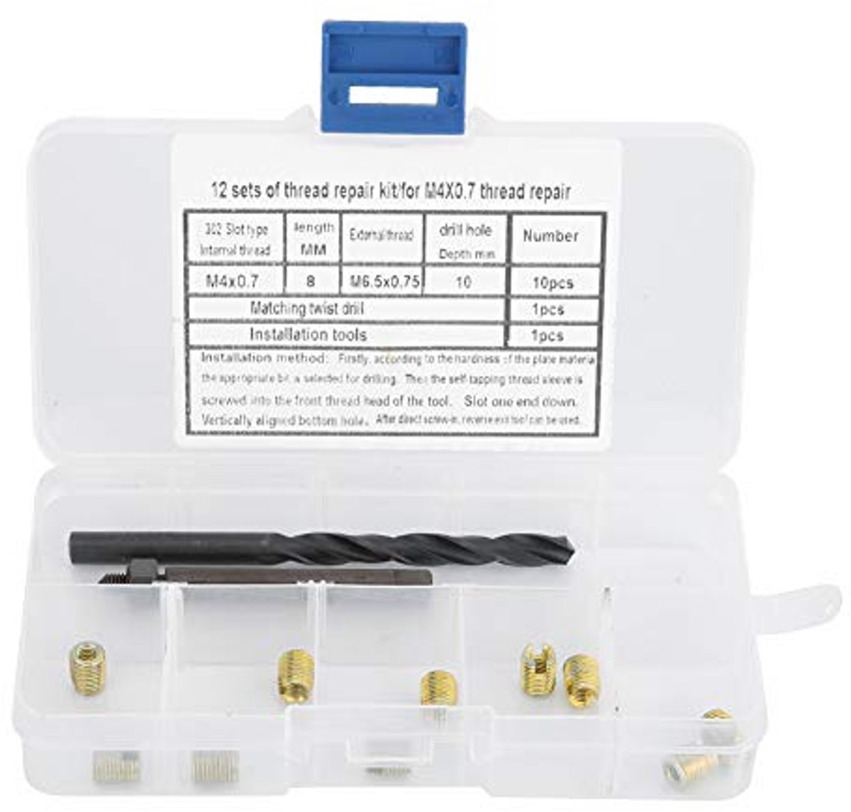 Image of 12pcs M4x0.7 Thread Repair Kit Self Tapping Thread Insert Twist Drill Installation Tool