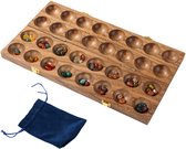 LOGOPLAY 85 Hus - Bao - Kalaha - bean game - shell game - gemstone game made of Samena wood including gemstones and fabric bag