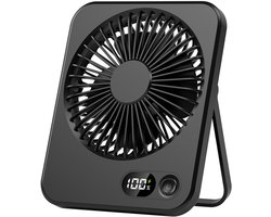 Bureauventilator met Batterij - Oplaadbare USB Ventilator 1200mAh · 180° Kantelbare Opvouwbare Personal Fan met Stroomdisplay · 5 Snelheden Stille Werking · Voor Slaapkamer/Kantoor/Cruise/Bibliotheek/Buiten/Thuis/Reizen - Zwart