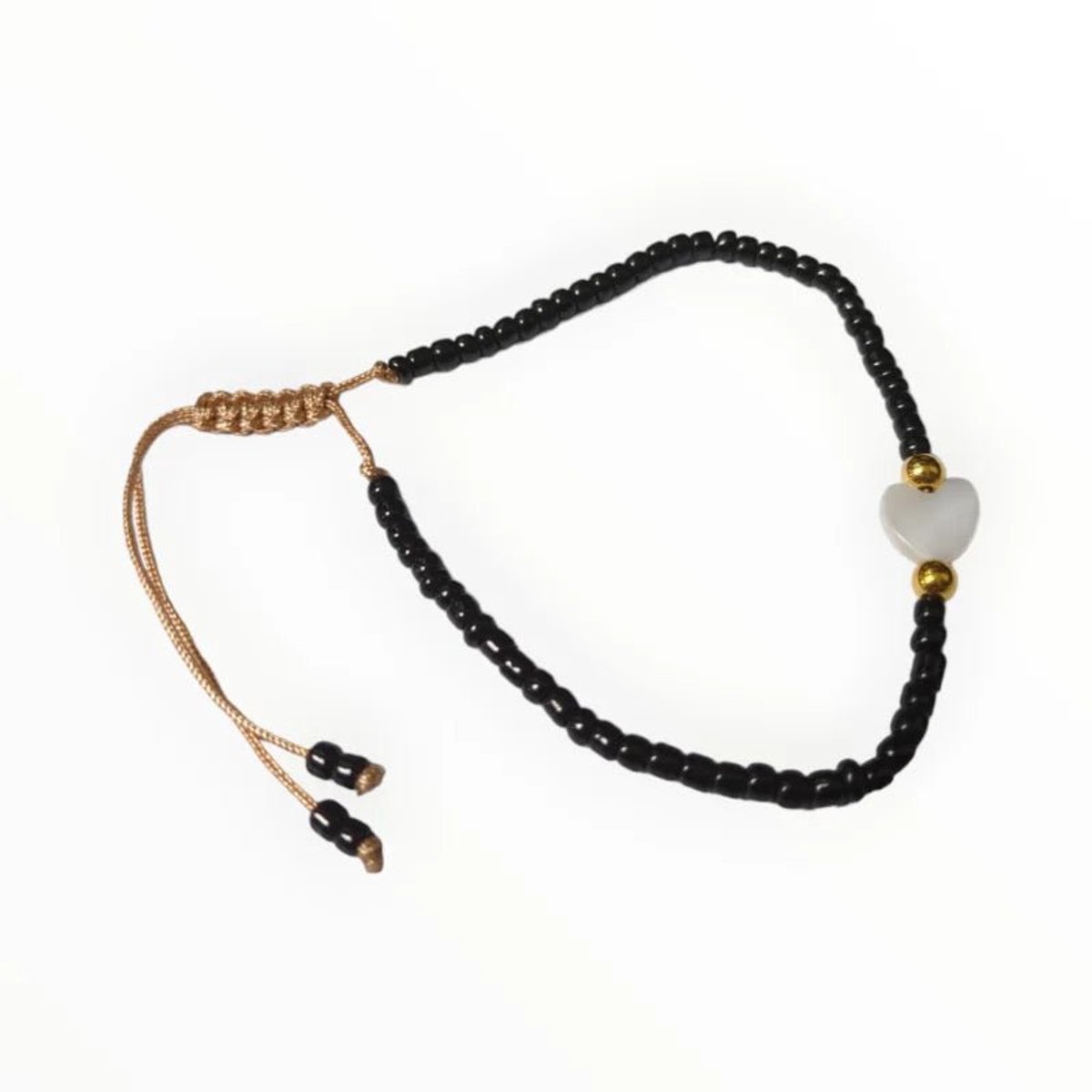 Aramat Jewels | Armbanden | Verstelbare Armband Met Schelp Hartje | Zwart | |2mm | Metaal | Kinderen, Volwassenen | Verkleurd niet