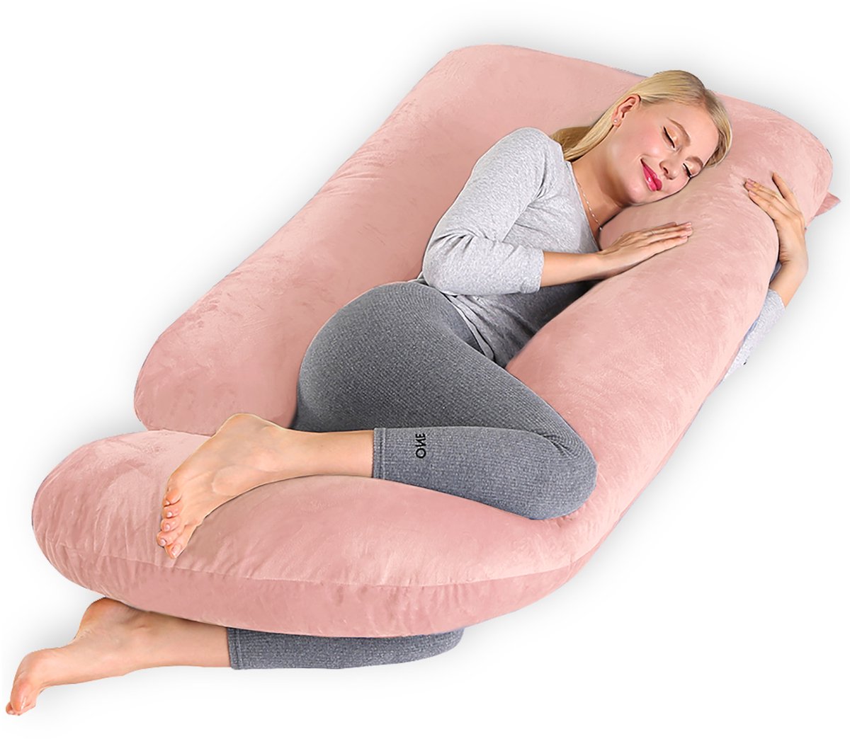 CALIYO Zwangerschapskussen XXL - 270 cm - Afneembare Hoes - Zijslaapkussen / Body Pillow / Lichaamskussen / Voedingskussen - Roze