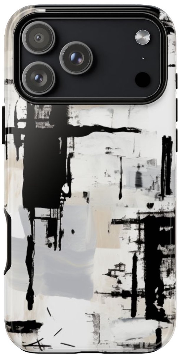 Monochrome Abstracte Penseelstreken – Telefoonhoesje Geschikt voor iPhone 17 Pro Max