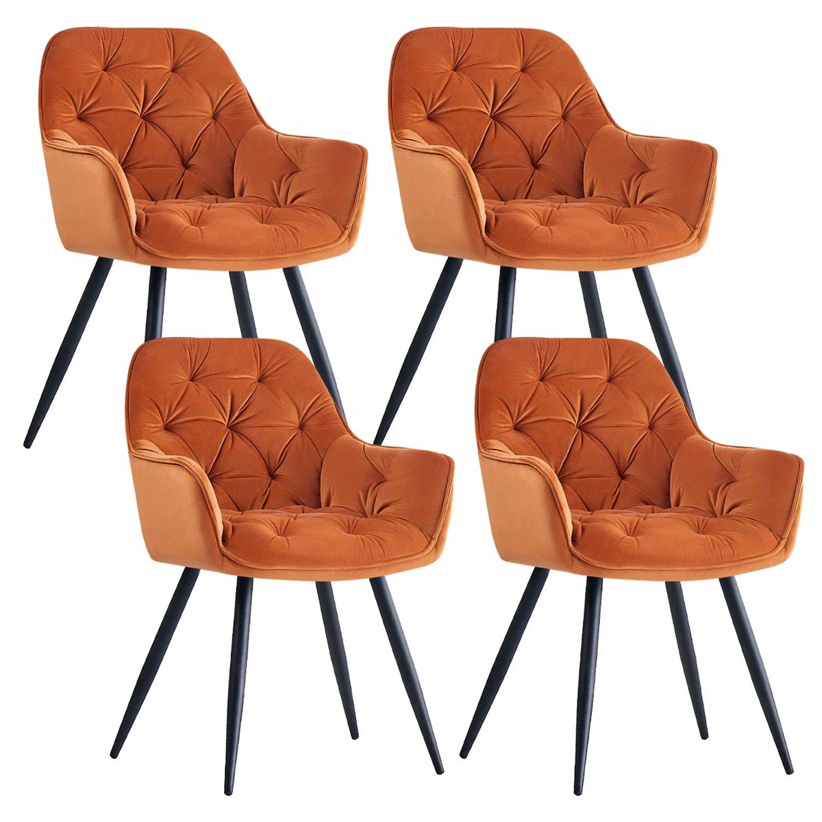 Corenia Eetkamerstoel – Stoel – Dining Chair – Bureaustoel – Armstoel – Fluwelen Bekleding – Metalen Poten – Stevig Houten Frame – Oranjekleurig