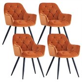 Chaise de salle à manger – Chaise – Chaise de salle à manger – Chaise de bureau – Fauteuil – Revêtement en velours – Pieds en métal – Cadre en bois robuste – Orange