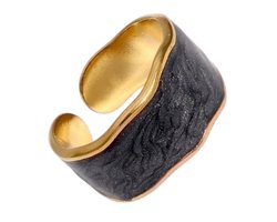 Aramat Jewels | Ringen | Damesring Verstelbaar – Open Ring met Witte Parelmoer Inlay – One Size | Zwart paarlemoer | |20mm | Staal | Volwassenen | Verkleurd niet