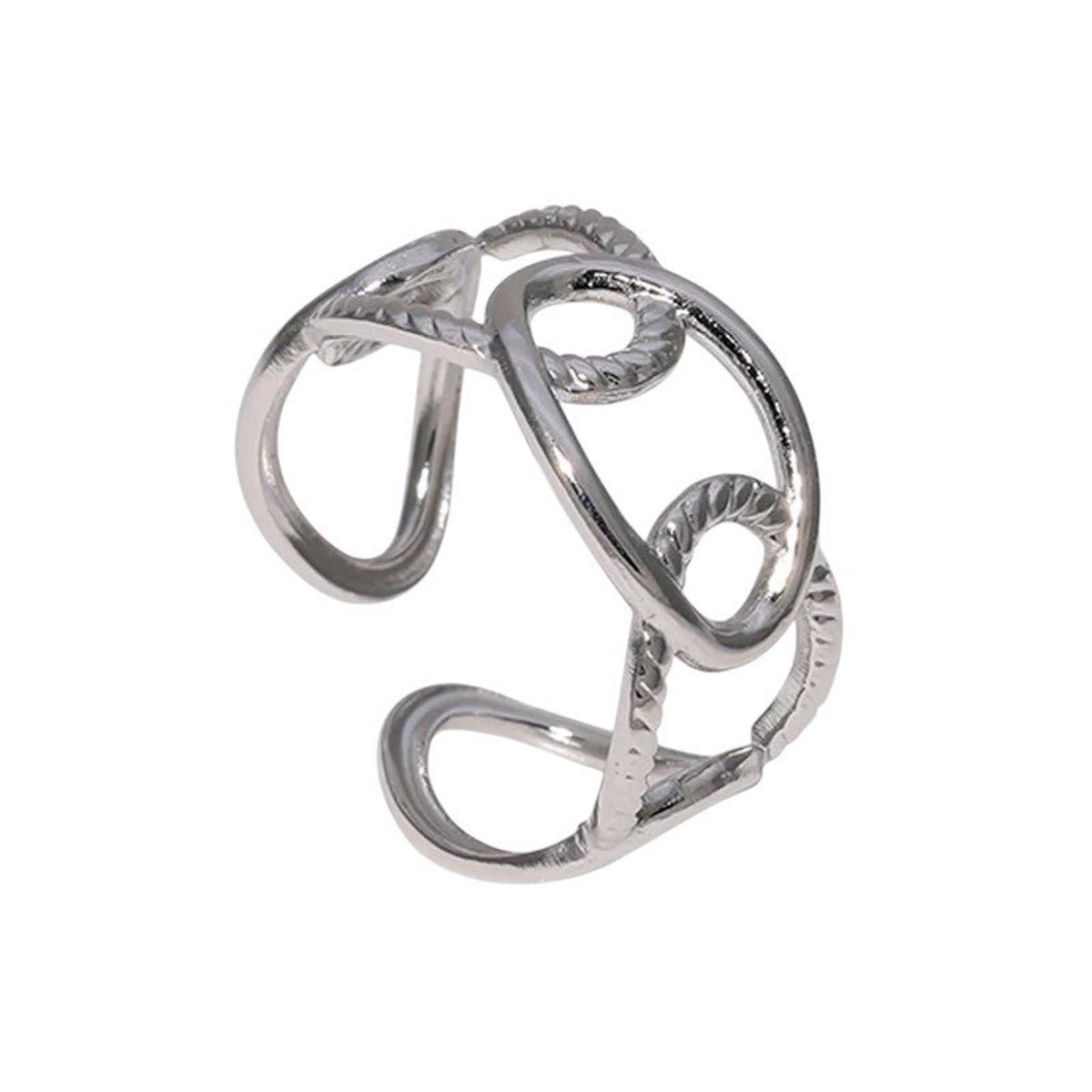 Aramat Jewels | Ringen | Stalen Schakelring - Verstelbaar - Stainless Steel - 10mm | Zilverkleur | |10mm | Staal | Volwassenen | Verkleurd niet