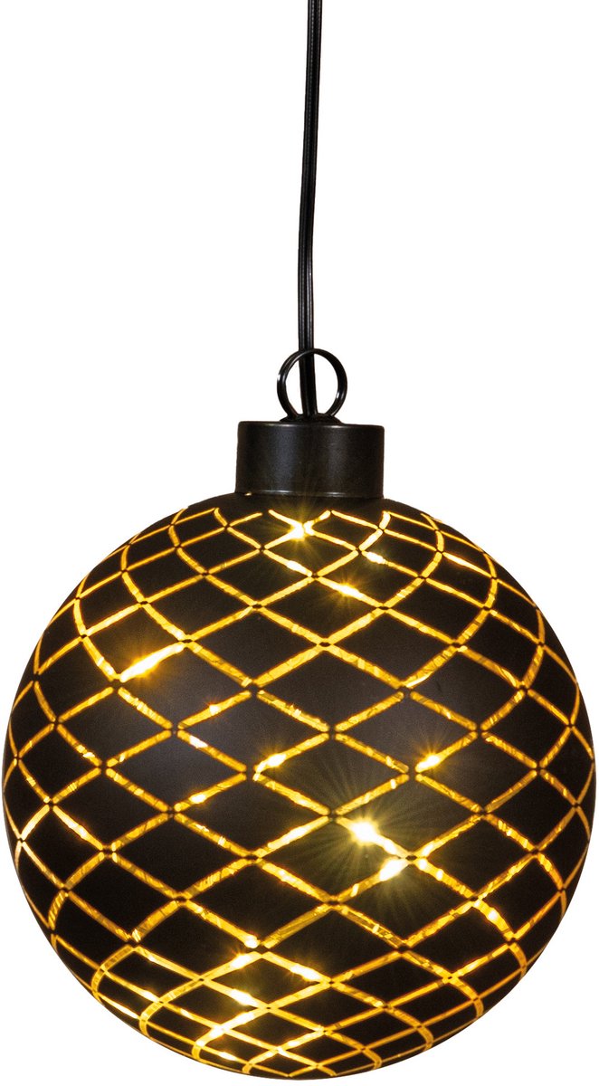 Anna's Collection Verlichte kerstbal - goud - D10 cm - Diamant patroon - 8 LED lampjes - warm-wit - batterij - hanger