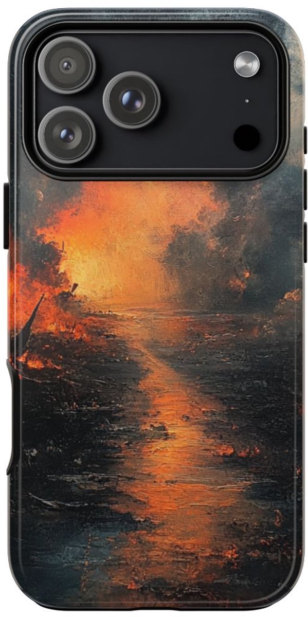 Vurige Landschap met Rook – Telefoonhoesje Geschikt voor iPhone 17 Pro Max