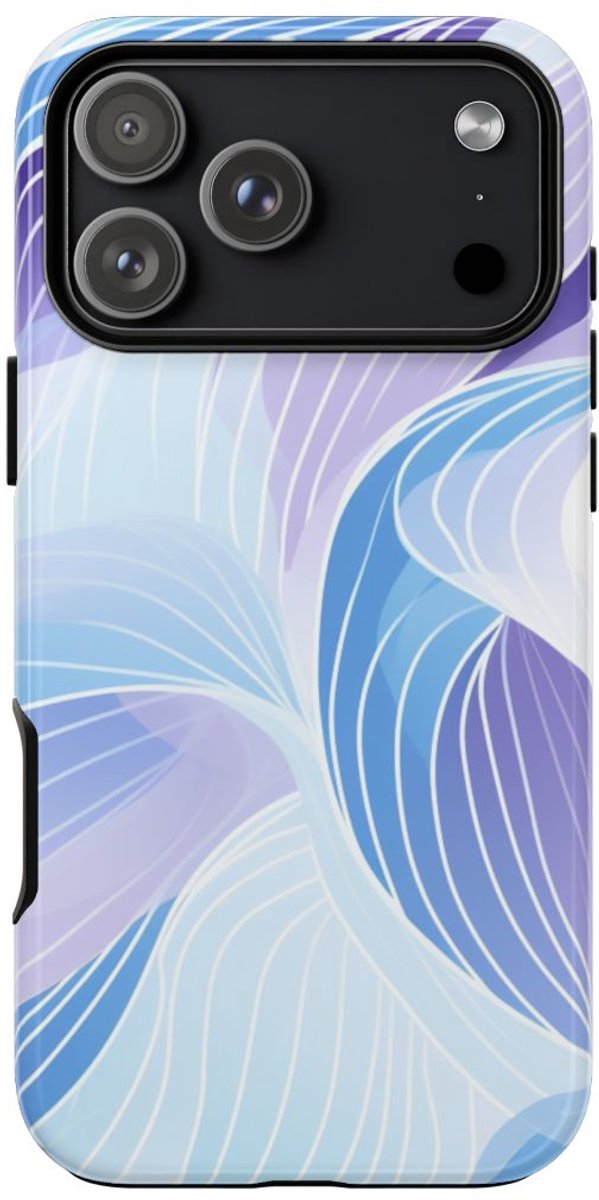 Blauw-Paarse Abstracte Golfpatronen – Telefoonhoesje Geschikt voor iPhone 17 Pro Max