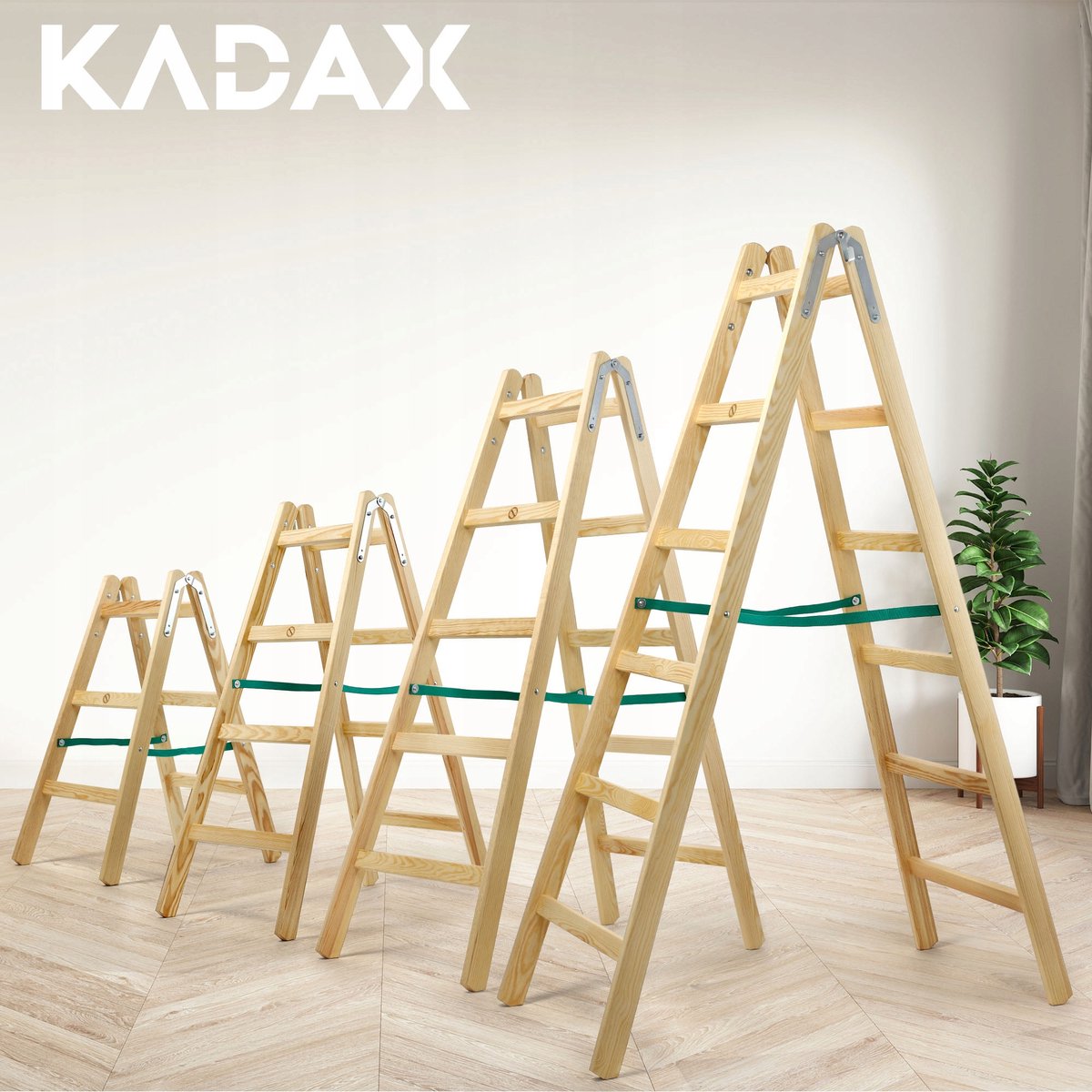 KADAX Houten ladder, bokladder tot 150 kg, opvouwbare schilderladder, dubbele trap ladder met stalen haken, elektricienieladder, staande ladder, huishoudladder (5 treden) – foto 4