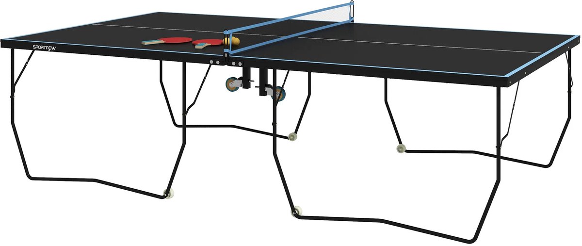 TRUUSK Outdoor Tafeltennistafel - Opvouwbaar - Inclusief Net, Wielen, Batjes en Ballen - Staal - Zwart - 274 x 152,5 x 76 cm
