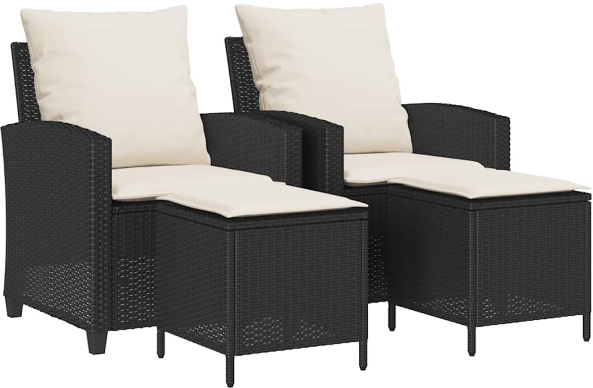 vidaXL - 4-delige - tuinbankset - met - kussens, - zwart - polyrotan