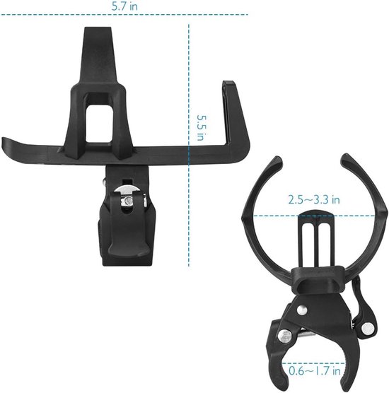 Bidonhouder met Klem - Universeel geschikt voor Fiets / Racefiets / Mountainbike / Kinderwagen / Buggy - Flessen / Beker Houder Verstelbaar - Drinkfleshouder - Bidonhouder -Bidonhouder fiets - Zwart - 1 stuk — afbeelding 4