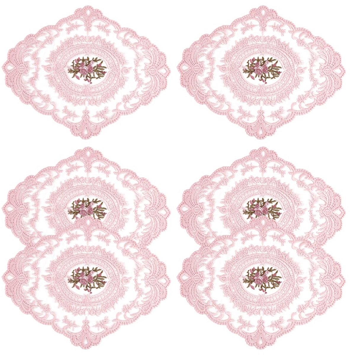 Image of 6pcs Roze Retro Kant Placemats 21.4cm Ovale Tafelmatten