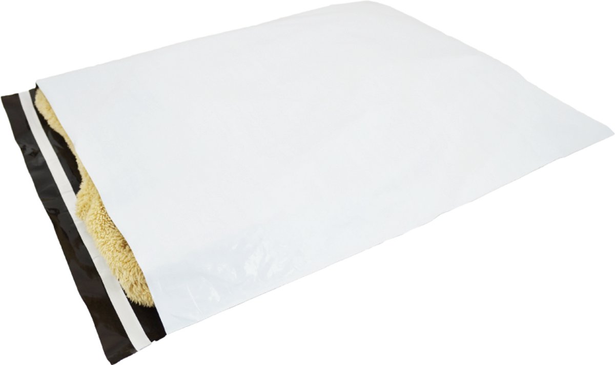 100x Verzendzakken plastic 510 x 585 mm - 60 micron COEX - Zelfklevende Plakstrip - Ondoorzichtig - Wit/Zwart - Kledingzakken - 100% Recyclebaar - Waterafstotend - Voor Kleding en Webshop - Verzendenveloppen