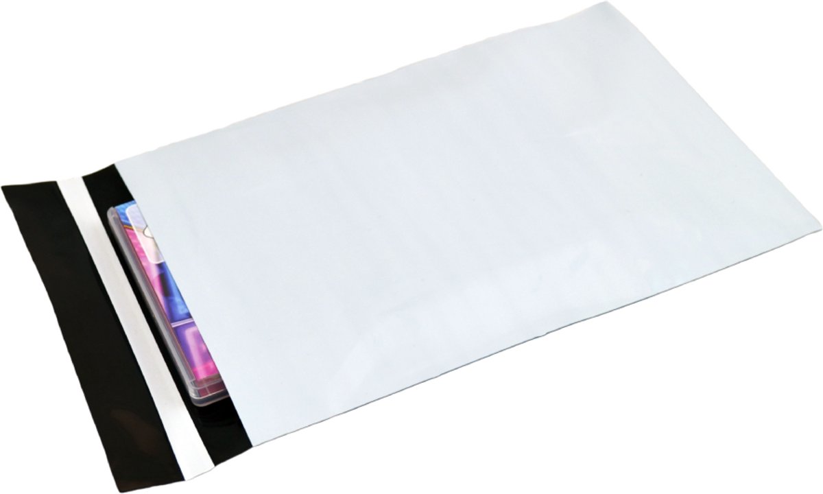 100x Verzendzakken plastic 165 x 245 mm - 60 micron COEX - Zelfklevende Plakstrip - Ondoorzichtig - Wit/Zwart - Kledingzakken - 100% Recyclebaar - Waterafstotend - Voor Kleding en Webshop - Verzendenveloppen