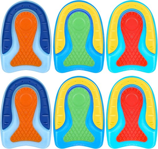 Daity 6 stuks kinderhielkussentjes voor hielpijn, gevoelige botuitsteeksels, plantaire fasciitis of enkelpijn, geschikt voor sporttractie, schokabsorptie, lichtgewicht gelpads, 3 kleuren, 10*7 cm