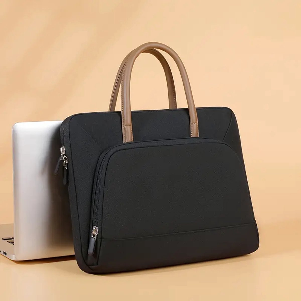 Image of 1 Professionele laptoptas met tabletvak, elegant en eenvoudig ontwerp, ruime binnenvakken, laptoptas voor mannen en vrouwen, geschikt voor laptops tot 13 inch (zwart)