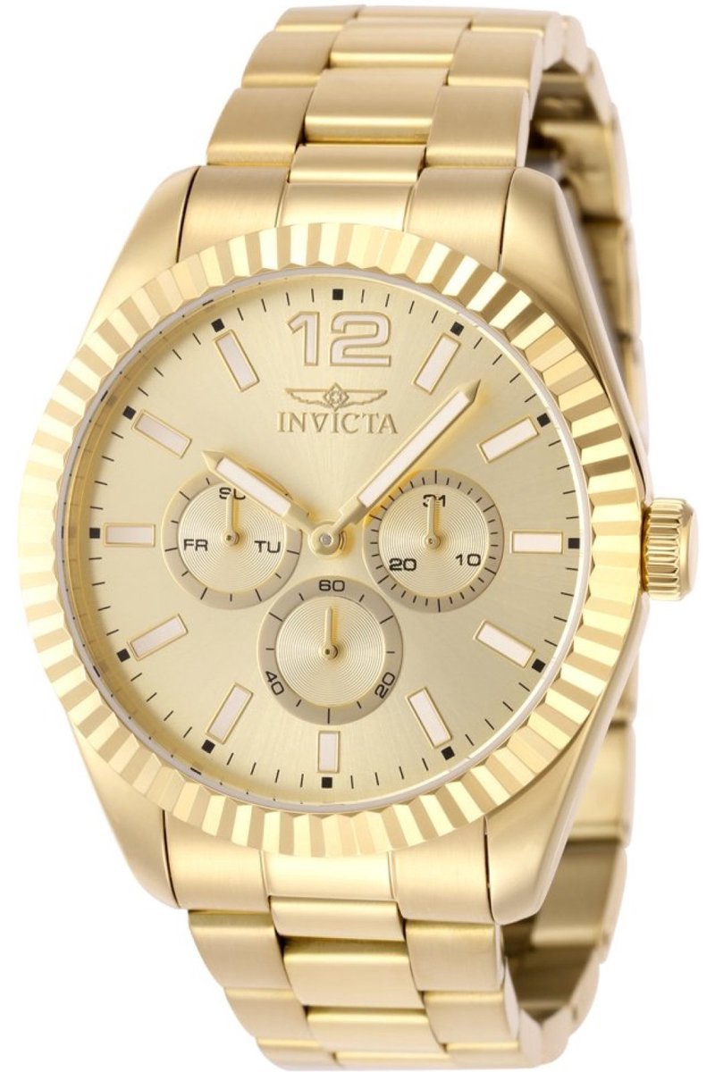 Invicta Specialty 49520 Heren Horloge - Waterdicht - Analoog - Quartz Uurwerk - Roestvrij Staal met gouden Wijzerplaat - 43mm