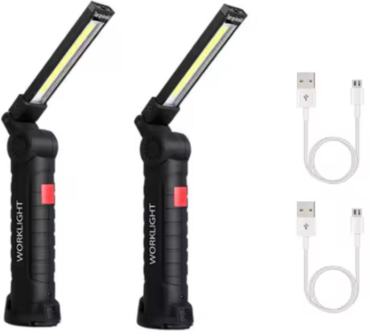 TLVX 2 stuks LED Kleine Werklamp Oplaadbaar - Accu LED Lamp - LED Zaklamp - Magneet LED lamp - Looplamp LED - Worklight - Garage lamp - Dimbaar - Haak - Magnetisch - Magneet voet - Zwenkarm - 2000 Lumen