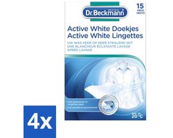 4 x Dr. Beckmann - Kleurverzorging - Active White - Witte Was - 15 Doekjes - Witte Was - Wasverzorging - Grauwsluier - Vergeling - Witmaakdoekjes