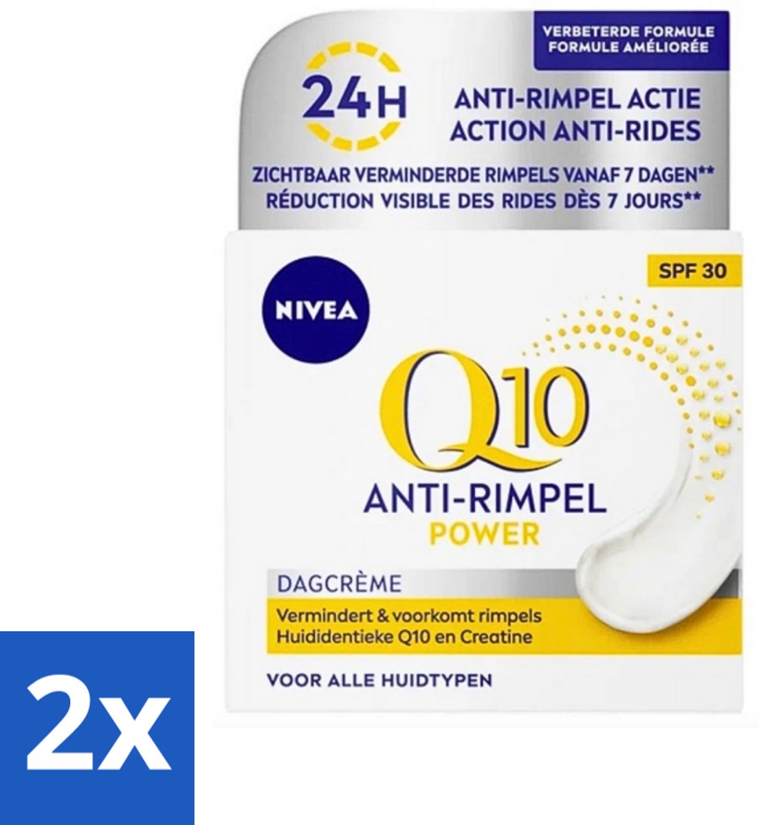 2 x NIVEA - Q10 POWER Dagcrème - Anti-Rimpel Crème - SPF 30 - Voor alle huidtypen - Met Q10 & Creatine - Collageenversterker - 50 ml - Anti-rimpel Crème - Dagcrème - NIVEA Q10 - Collageen Booster - SPF 30