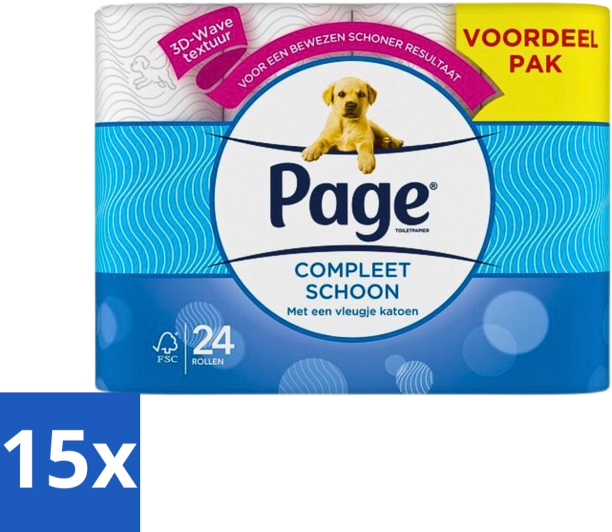15 x Page Toiletpapier Compleet Schoon 2-laags 24 stuks per verpakking - Toiletpapier - 2-laags Toiletpapier - 3D Wave™ - Katoen - Hygiëne
