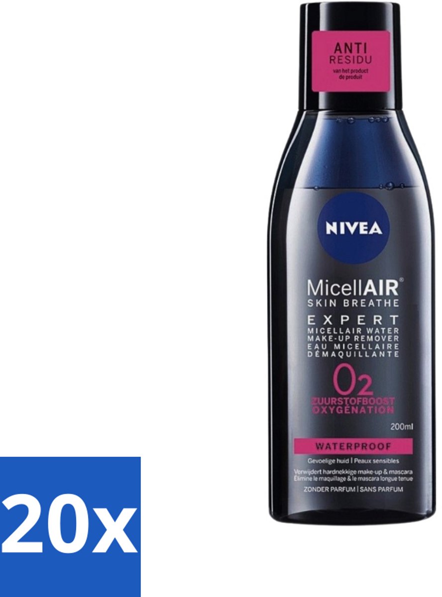 20 x Nivea - Expert Make-up Remover - Micellair Water - Gezichtsreinigingsmiddel - 200 ml - Make-up Remover - Gezichtsreinigingsmiddel - Micellen - Zuurstofboost - Huid Ademen