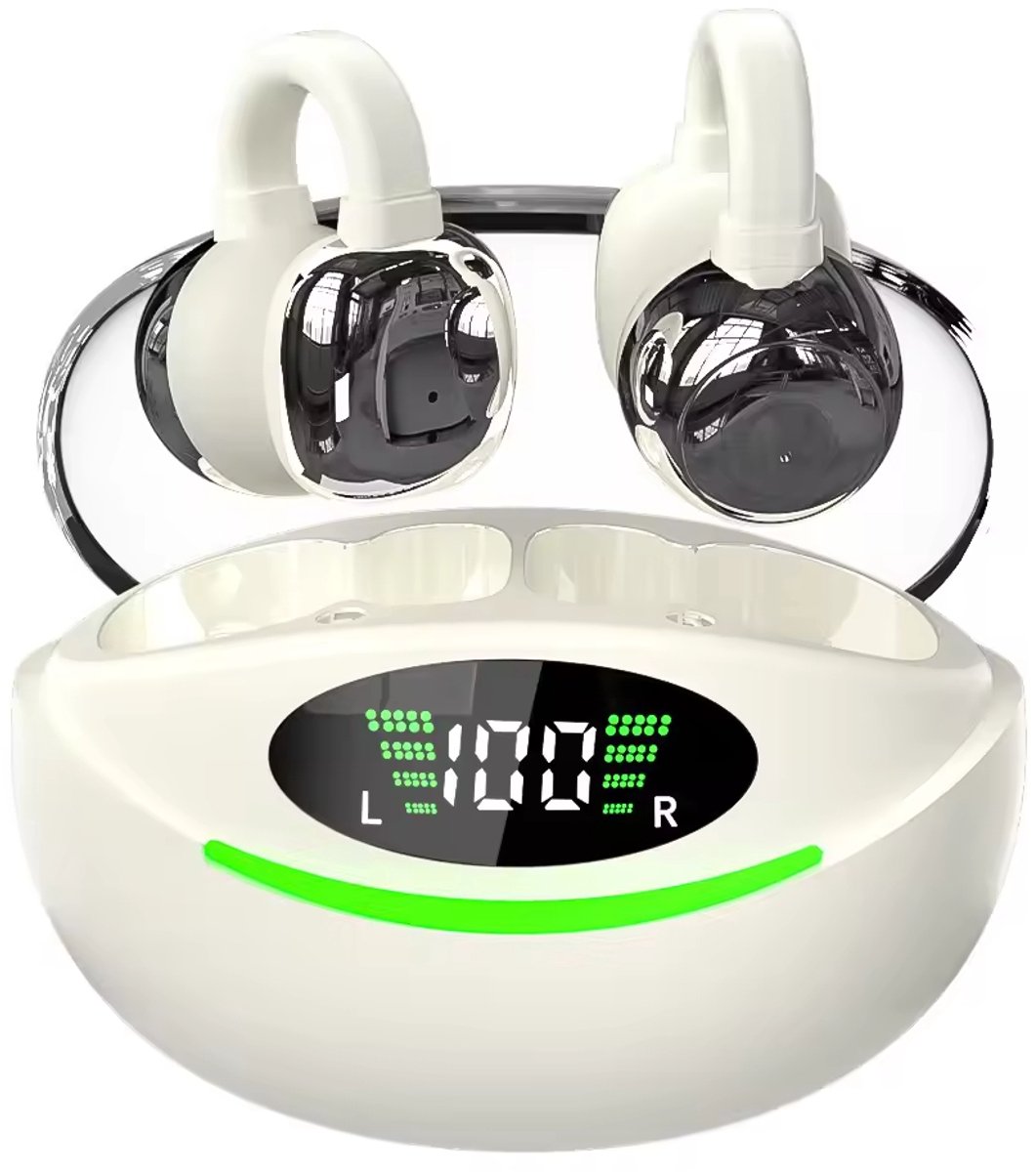 Draadloze oordopjes met Oorclip Wit - Geschikt voor Apple en Android - Bluetooth 5.3 - Draadloze oortje Bluetooth - Sport Oordopjes - Bluetooth Oordopjes - Draadloze Oordopjes - Oortjes Draadloos - In-Ear Oordopjes