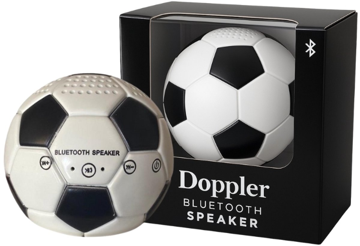 Doppler Mini Football Bluetooth Speaker – 3W Draadloze Voetbal Speaker met Microfoon & Stand (Zwart/Wit)