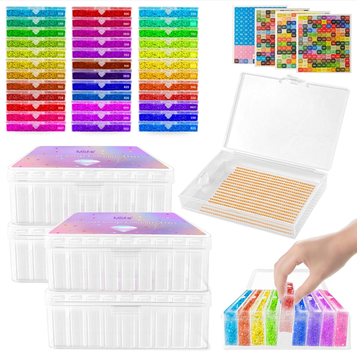 Diamond Painting Opbergdoos - 2-in-1 Ontwerp met Deksel, Bakjes Set en Accessoires - Voor Diamond Painting Afbeeldingen Volwassenen - 36 stuks