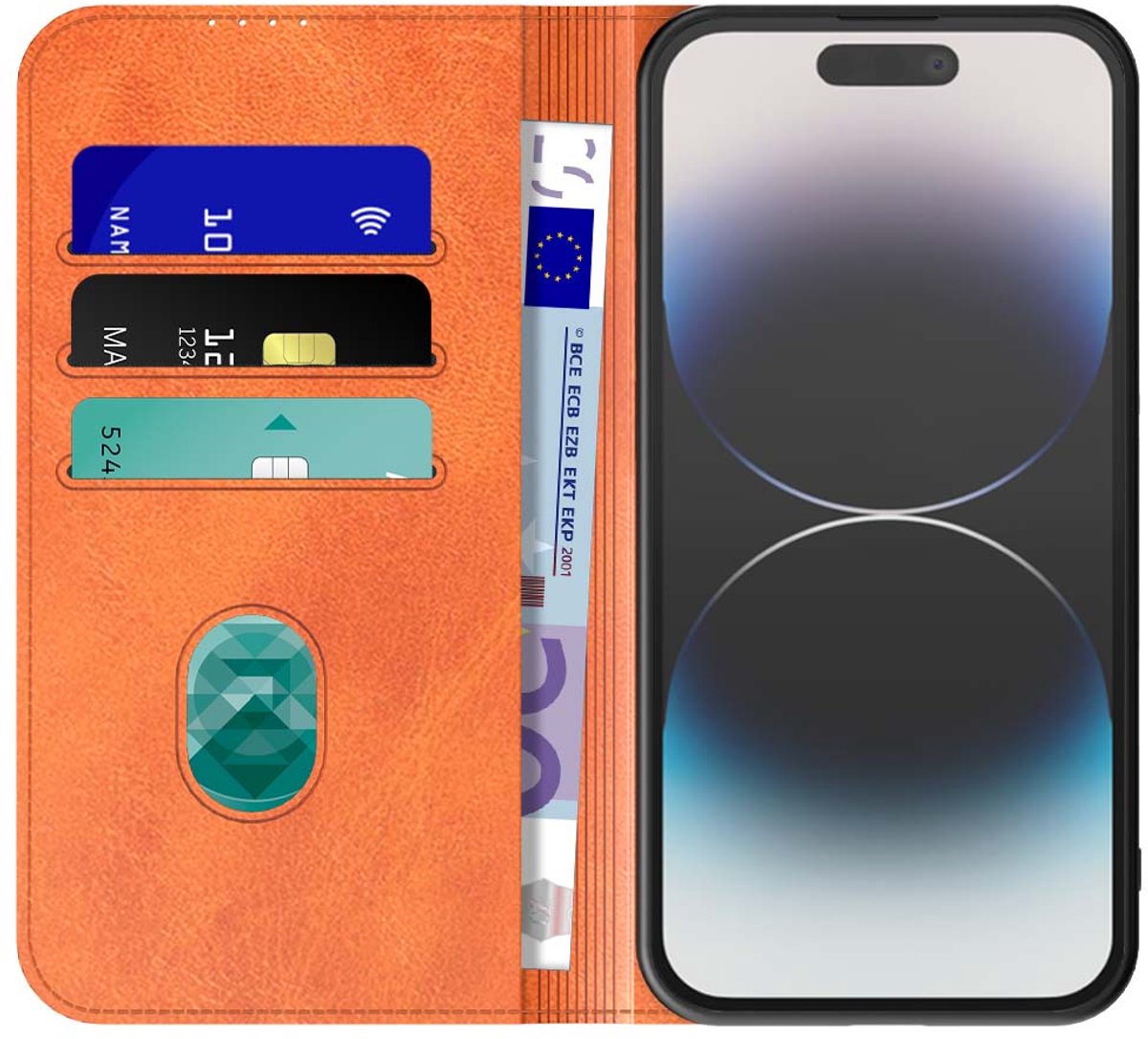 Geschikt voor iPhone 14 Pro Telefoonhoesje Bruin Kunstleer Met Magnetische Sluiting - Portemonnee BookCase Met Pasjeshouder - ProtX